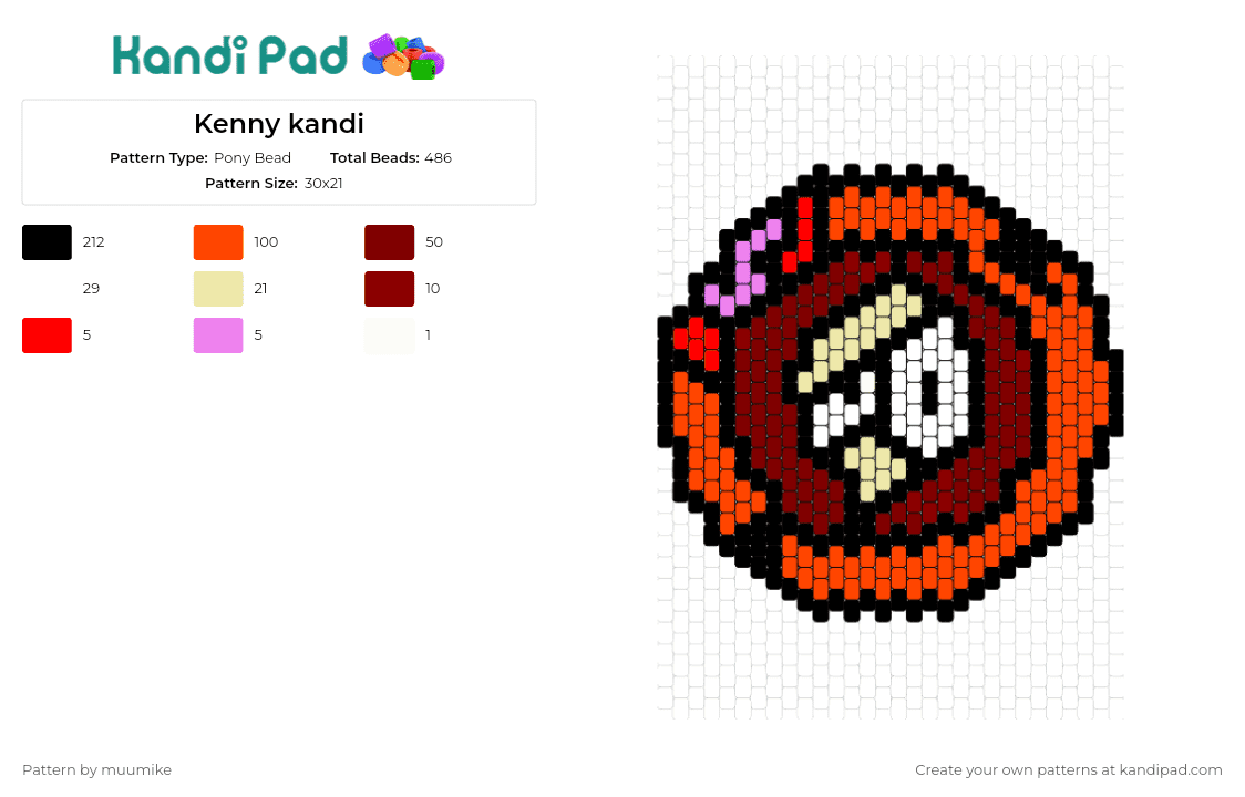 Kenny kandi - Pony Bead Pattern by muumike on Kandi Pad - kenny,south park,character,animation,homage,fun,beloved,iconic,series,orange