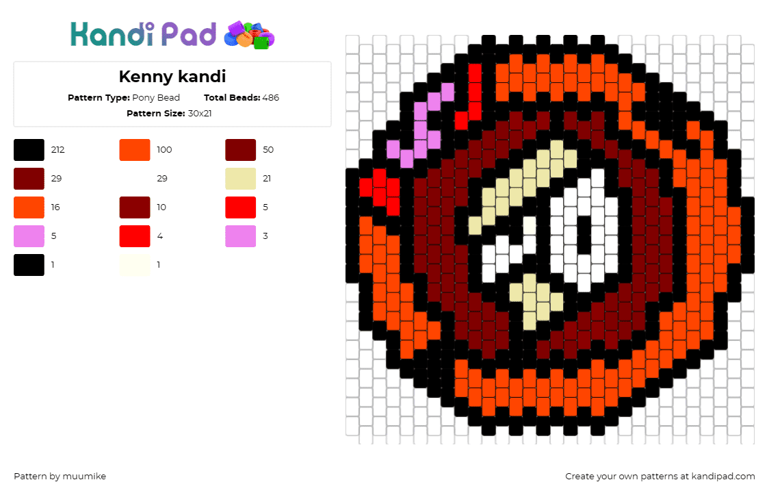 Kenny kandi - Pony Bead Pattern by muumike on Kandi Pad - kenny,south park,character,animation,series,orange