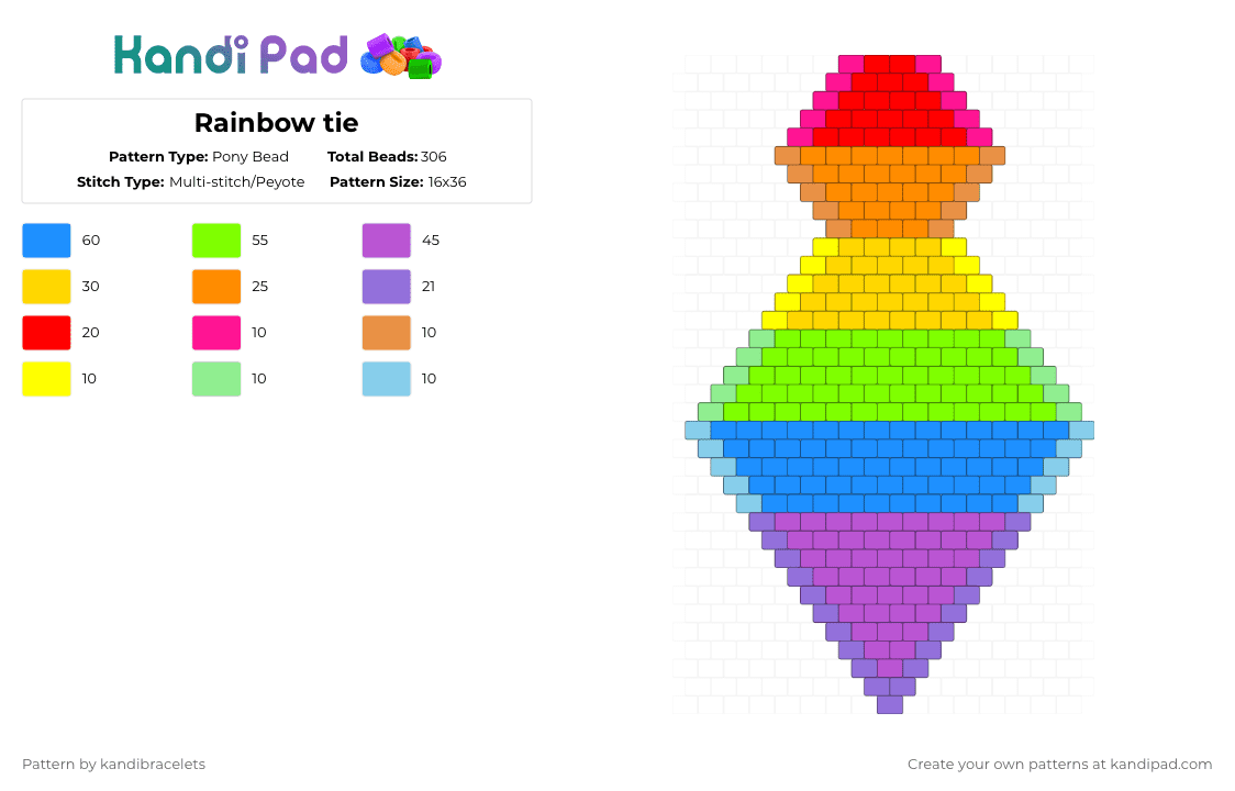 Rainbow tie - Pony Bead Pattern by kandibracelets on Kandi Pad - yellow,light blue,colorful