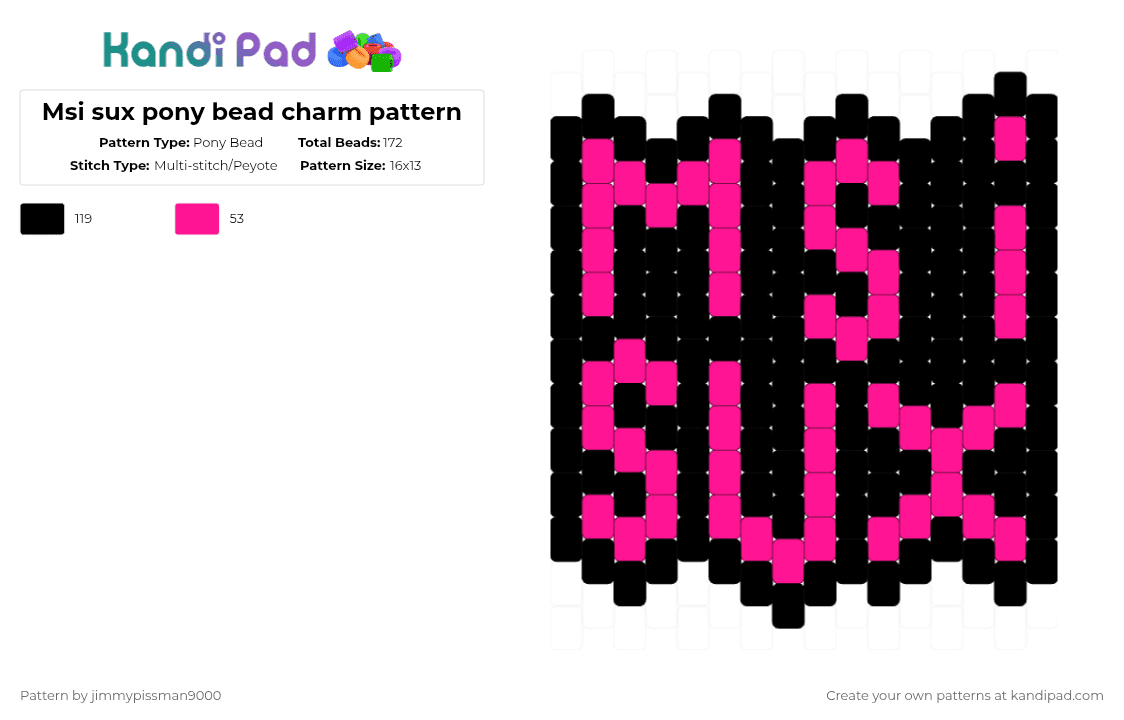 Msi sux pony bead charm pattern - Pony Bead Pattern by jimmypissman9000 on Kandi Pad - black,pink