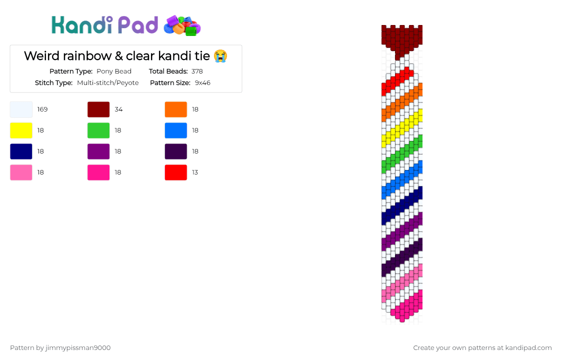 Weird rainbow & clear kandi tie 😭 - Pony Bead Pattern by jimmypissman9000 on Kandi Pad - white,red,purple,pink,rainbow,pride,necktie