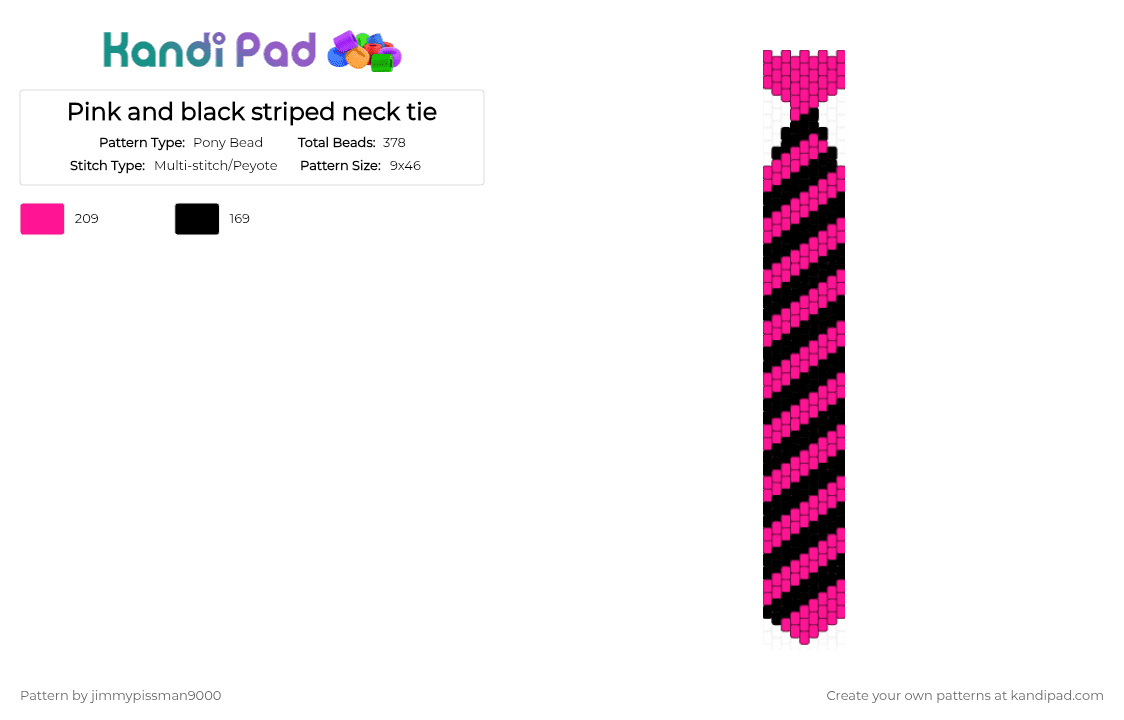 Pink and black striped neck tie - Pony Bead Pattern by jimmypissman9000 on Kandi Pad - pink,black