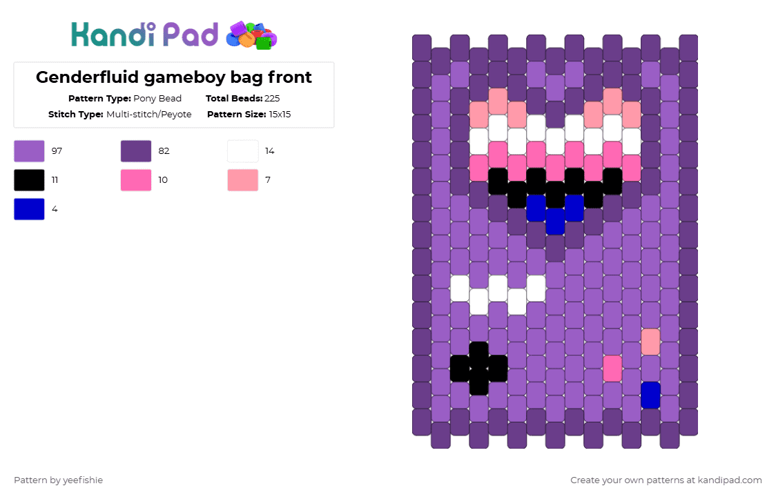 Genderfluid gameboy - Pony Bead Pattern by yeefishie on Kandi Pad - purple,gameboy,genderfluid,flag,pride,videogame,bag,lgbtqia,gaming