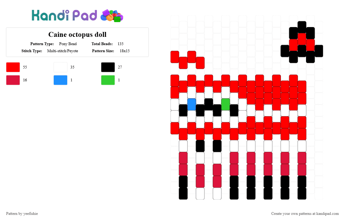 Caine octopus doll - Pony Bead Pattern by yeefishie on Kandi Pad - red,tadc,the amazing digital circus,caine,glitch,doll,octopus,cartoon,character