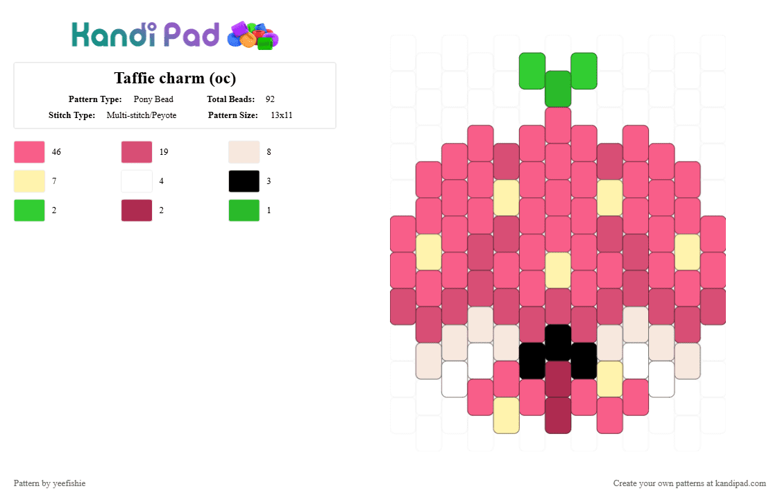 Taffie charm (oc) - Pony Bead Pattern by yeefishie on Kandi Pad - red,pink,oc,charm,fursona,strawberry,animal,dog,fruit,furry