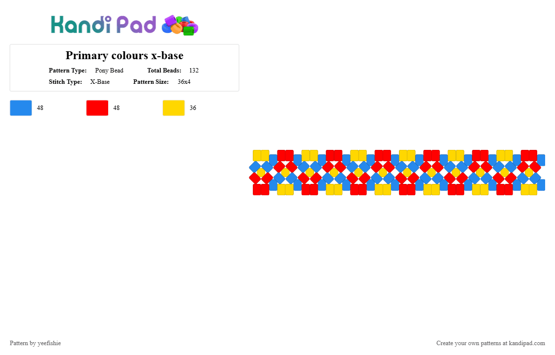 Primary colours x-base - Pony Bead Pattern by yeefishie on Kandi Pad - light blue,red,xbase,primary colours,simple,blue,yellow
