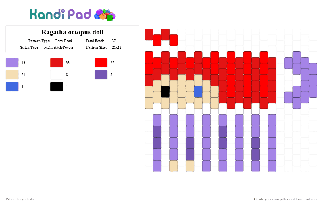 Ragatha octopus doll - Pony Bead Pattern by yeefishie on Kandi Pad - red,pink,tadc,the amazing digital circus,ragatha,glitch,octopus,doll,cartoon,character