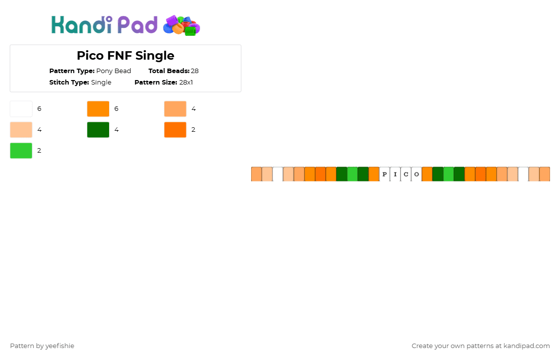 Pico FNF Single - Pony Bead Pattern by yeefishie on Kandi Pad - orange,friday night funkin,fnf,pico,single,videogame