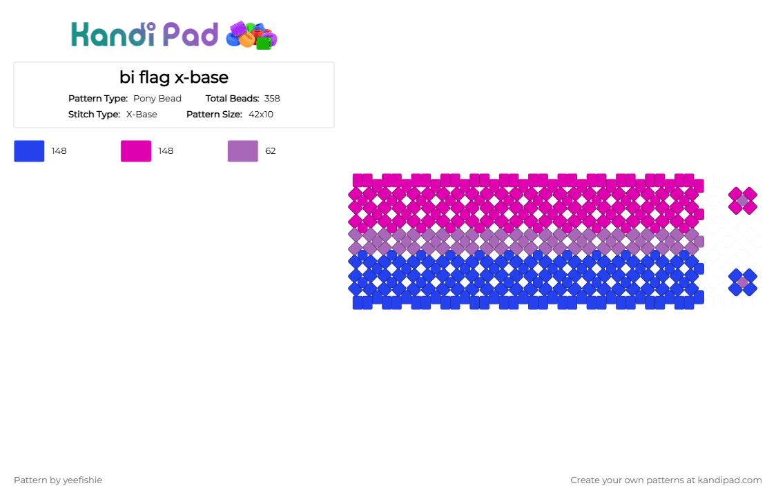 Bi flag x-base Pony Bead Pattern - Kandi Pad | Kandi Patterns, Fuse ...