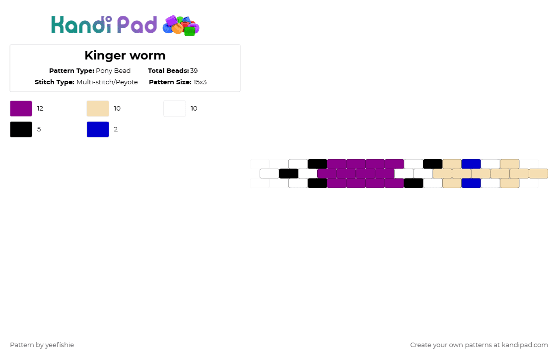 Kinger worm - Pony Bead Pattern by yeefishie on Kandi Pad - beige,pink,tadc,the amazing digital circus,worm,funny,cartoon,character,lol,kinger