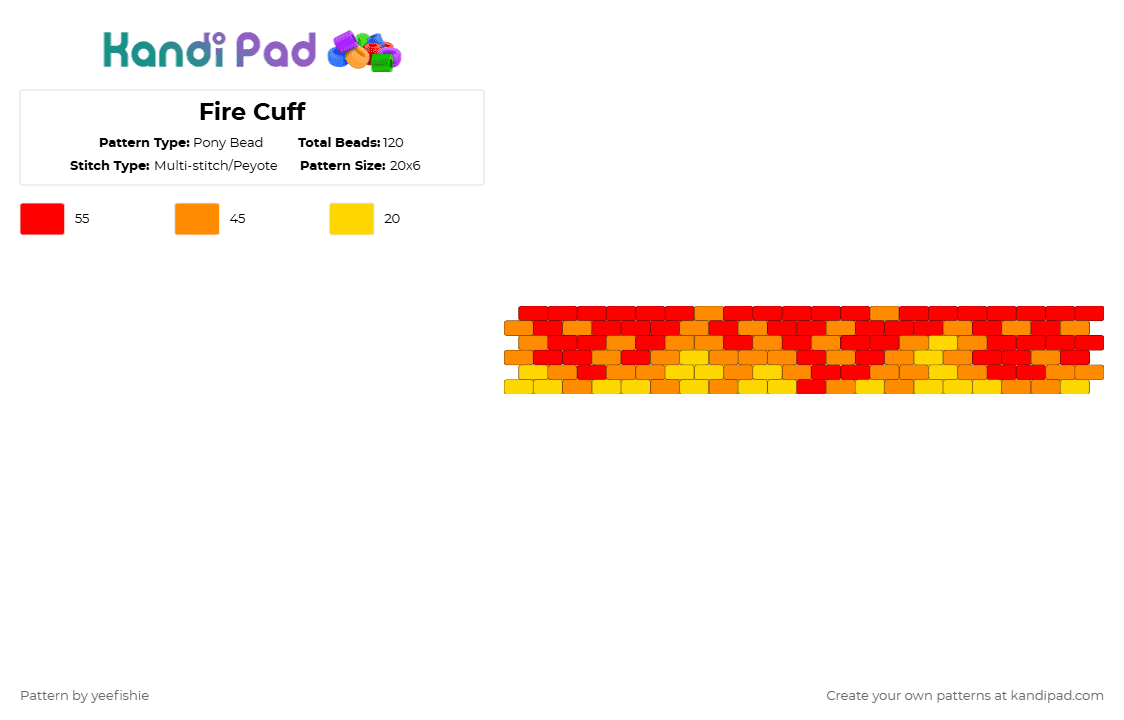 Fire Cuff - Pony Bead Pattern by yeefishie on Kandi Pad - red,orange,fire