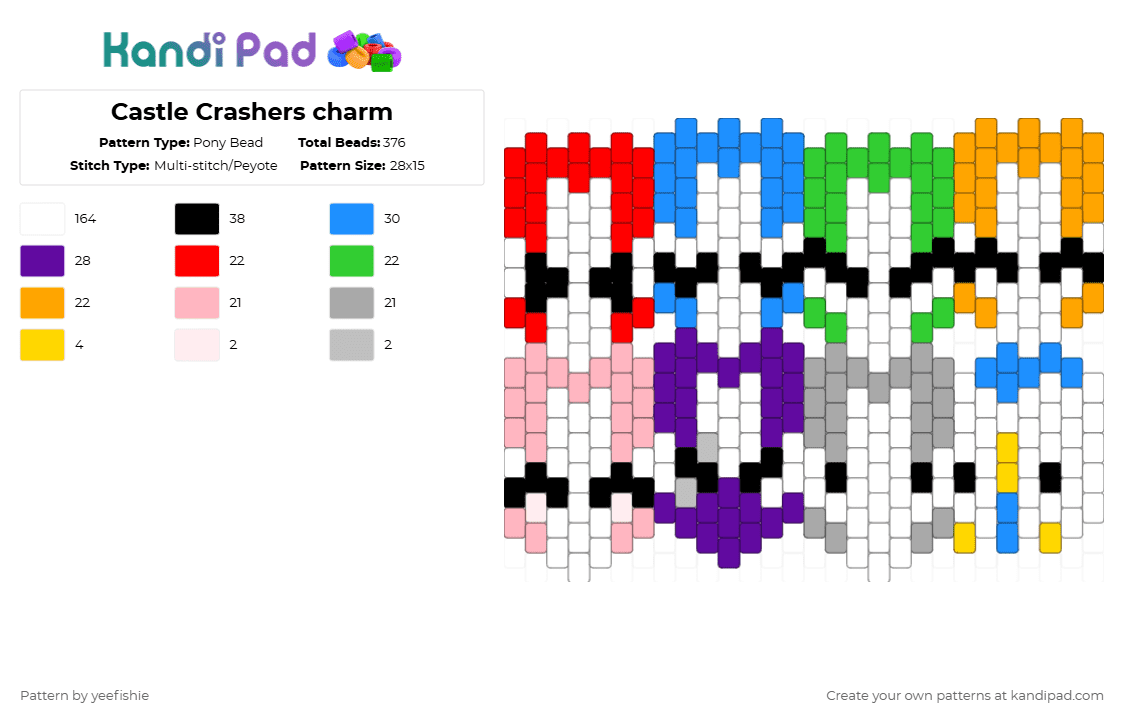 Castle Crashers characters - Pony Bead Pattern by yeefishie on Kandi Pad - white,light blue,orange,purple,colorful,castle crashers,videogame,charm,character,game