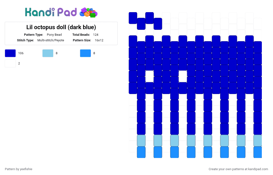 Lil octopus doll (dark blue) - Pony Bead Pattern by yeefishie on Kandi Pad - purple,octopus,doll,blue,dark blue,animal,cute,sea creature,sea animal