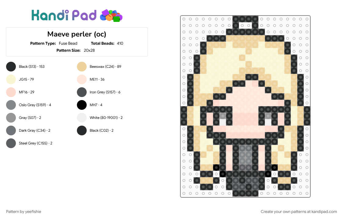 Maeve perler (oc) - Fuse Bead Pattern by yeefishie on Kandi Pad - beige, book, character, maeve, oc, the hibernation project, thp, writer