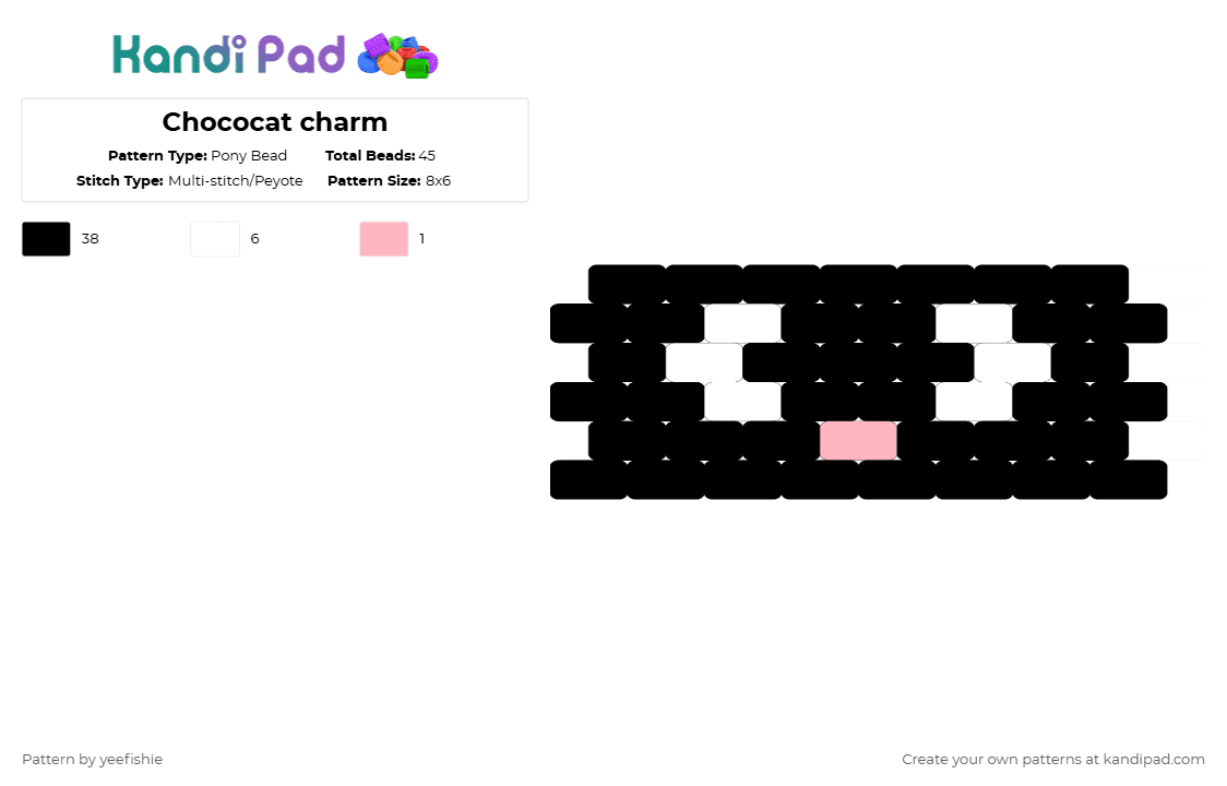Chococat charm - Pony Bead Pattern by yeefishie on Kandi Pad - black,white,sanrio,hello kitty,chococat,cat,black cat,cute,cartoon,character