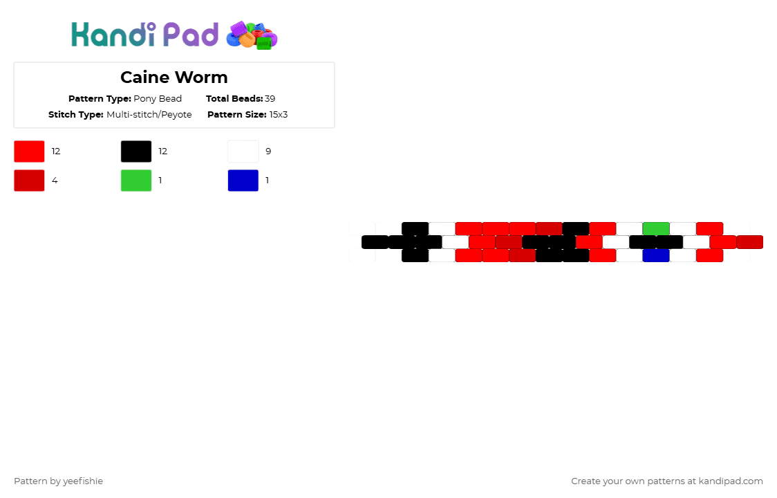 Caine Worm - Pony Bead Pattern by yeefishie on Kandi Pad - red,worm,tadc,the amazing digital circus,caine,cartoon,character,lol,funny