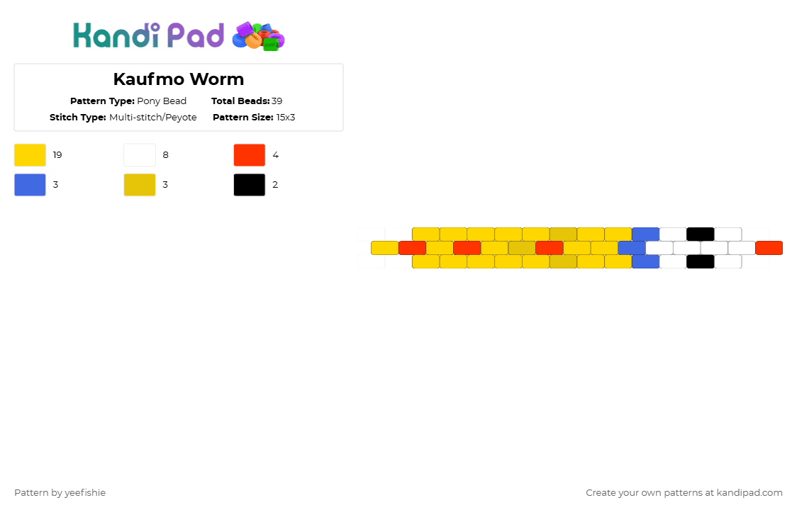 Kaufmo Worm - Pony Bead Pattern by yeefishie on Kandi Pad - yellow,tadc,the amazing digital circus,kaufmo,cartoon,character,worm,funny,lol