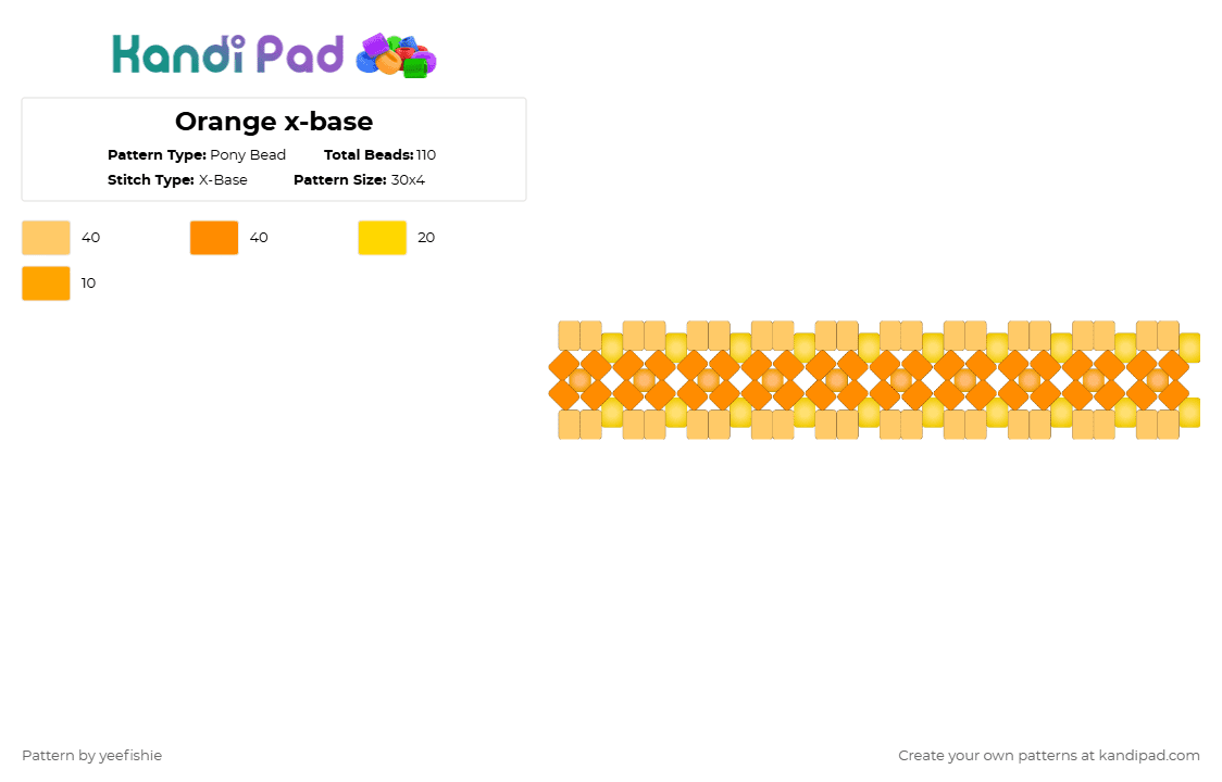 Orange x-base - Pony Bead Pattern by yeefishie on Kandi Pad - yellow,orange,xbase