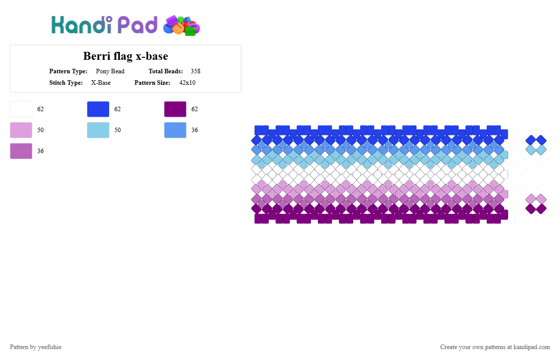 Berri flag x-base - Pony Bead Pattern by yeefishie on Kandi Pad - berri, berriromantic, berrisexual, cuff, flag, lgbtqia, pink, pride, xbase