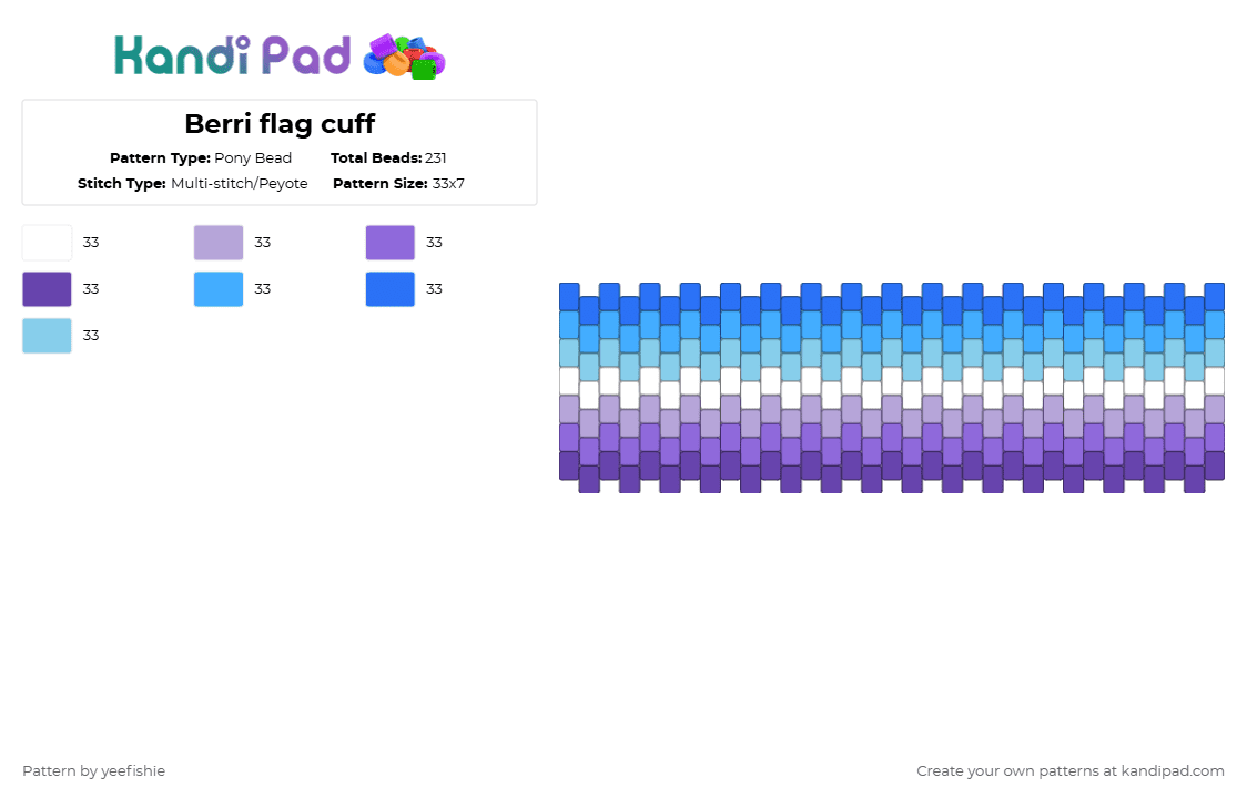 Berri flag cuff - Pony Bead Pattern by yeefishie on Kandi Pad - purple,light blue,lgbtqia,cuff,berriromantic,pride,flag,berri