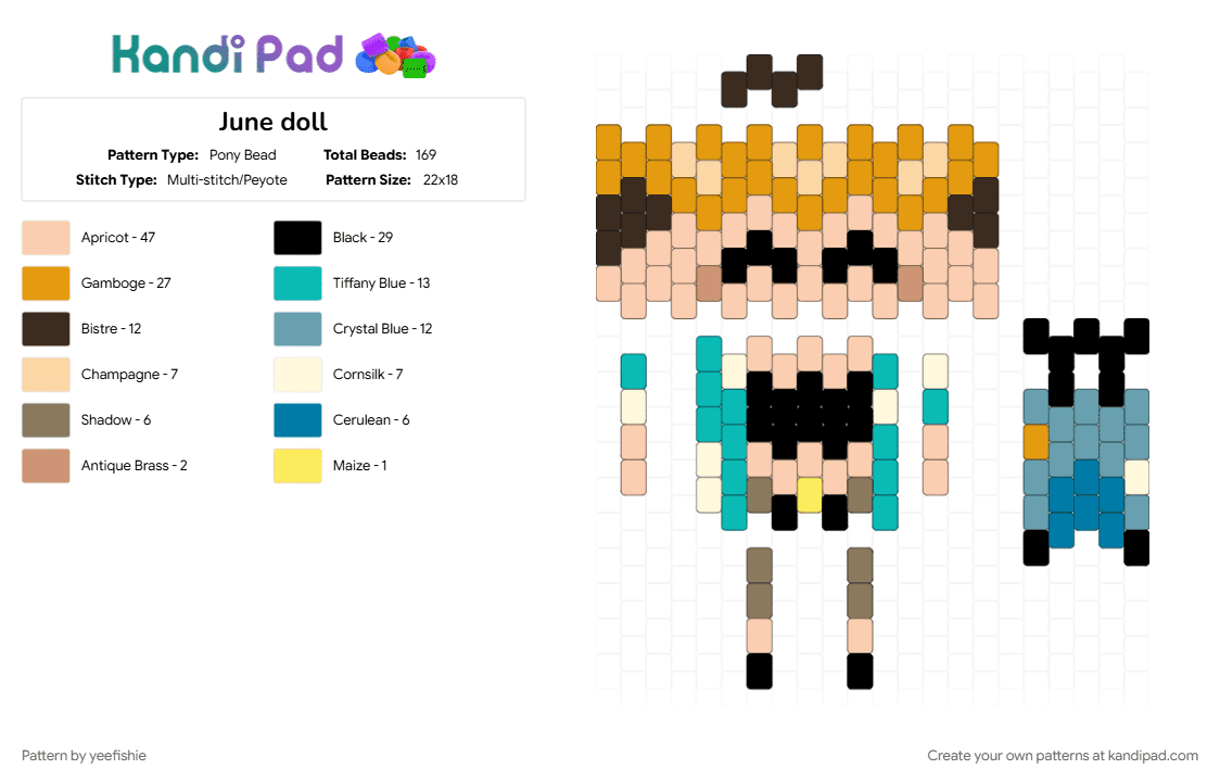 June doll - Pony Bead Pattern by yeefishie on Kandi Pad - beige, character, doll, horror, june, orange, rot in paradise, studio investigrave, teal, videogame, visual novel