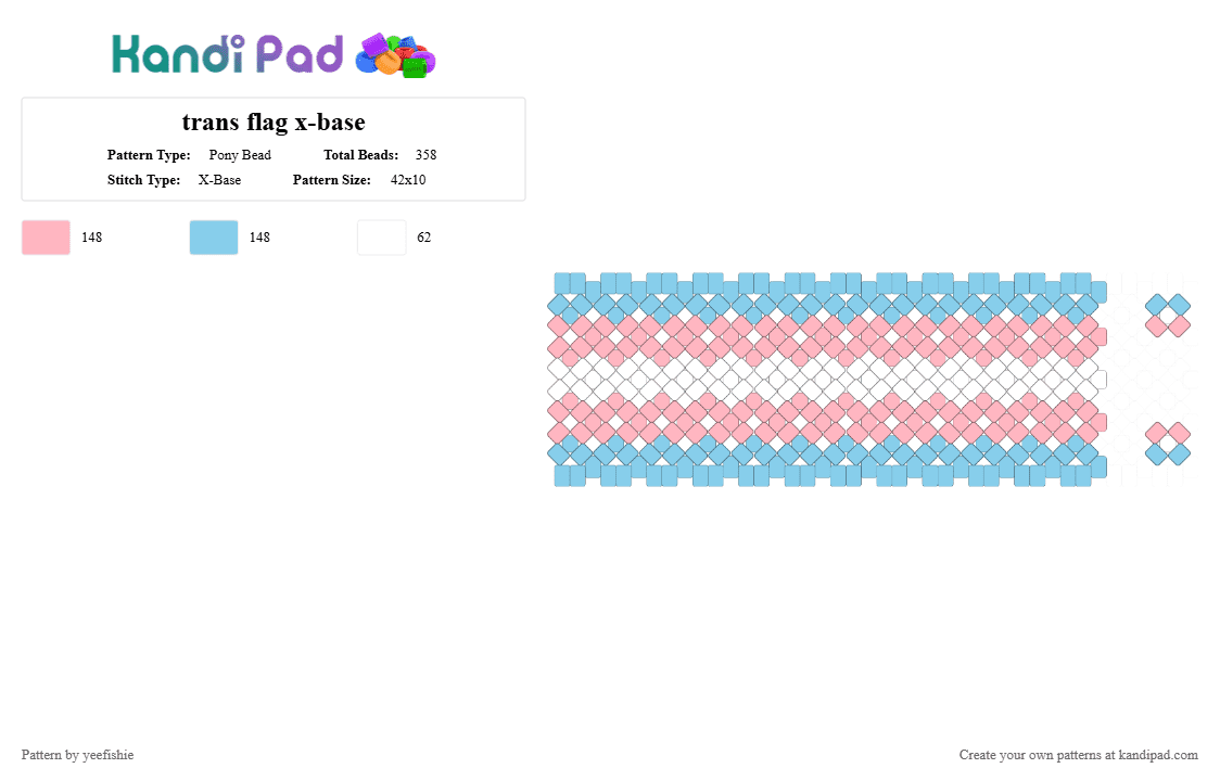 trans flag x-base - Pony Bead Pattern by yeefishie on Kandi Pad - pink,light blue,trans,pride,flag,xbase,cuff,transgender,lgbtqia
