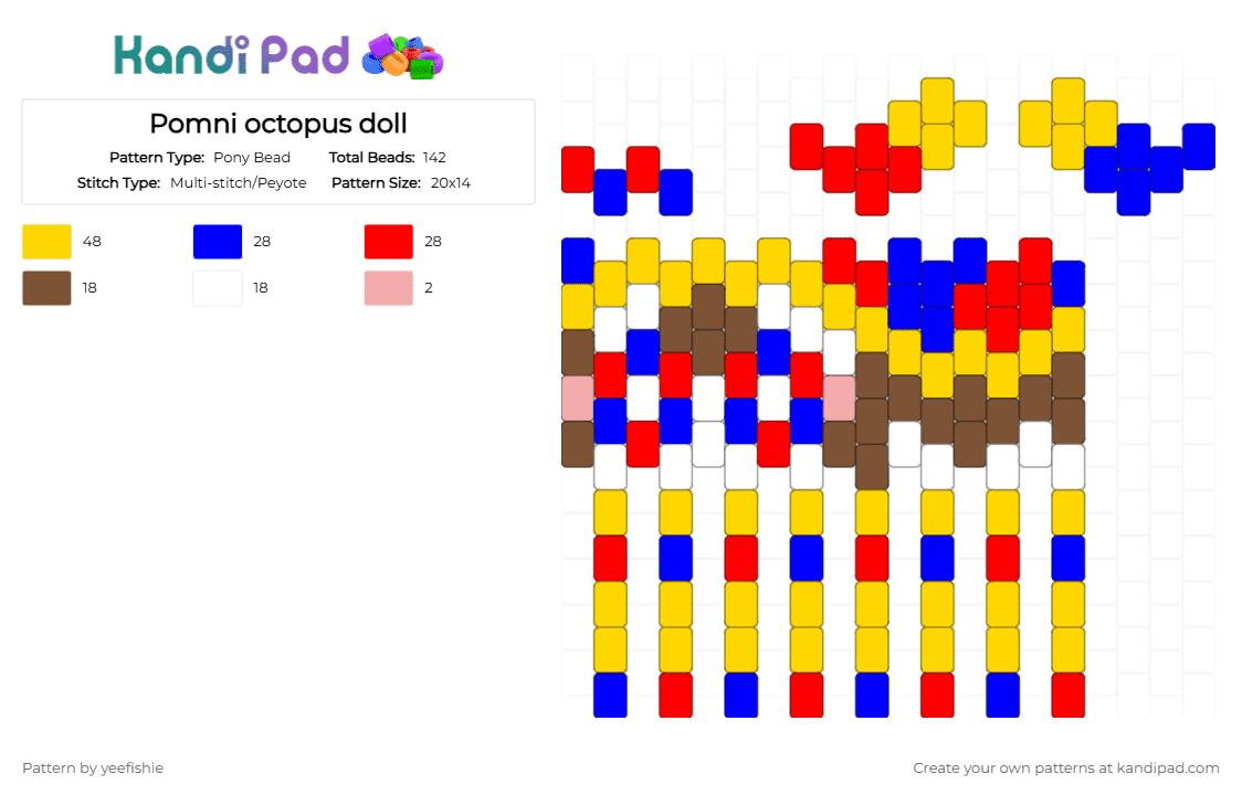 Pomni octopus doll - Pony Bead Pattern by yeefishie on Kandi Pad - purple,yellow,red,tadc,the amazing digital circus,pomni,octopus,doll,cartoon,character,glitch
