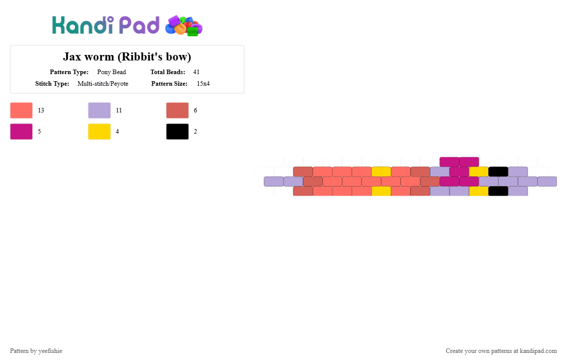 Jax worm (Ribbit\'s bow) - Pony Bead Pattern by yeefishie on Kandi Pad - pink,red,tadc,jax,worm,the amazing digital circus,amazing digital circus,tadc worms,episode 9,bow