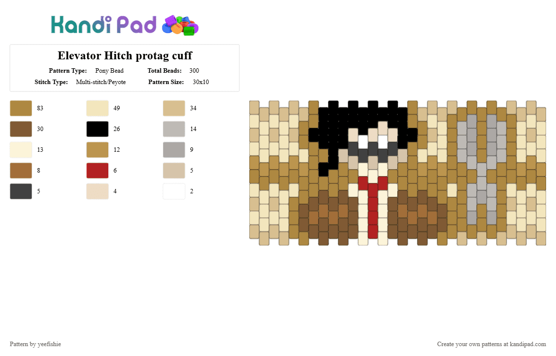 Elevator Hitch protag cuff - Pony Bead Pattern by yeefishie on Kandi Pad - gold,beige,investigrave,elevator hitch,protag,game,cuff,cotag,visual novel