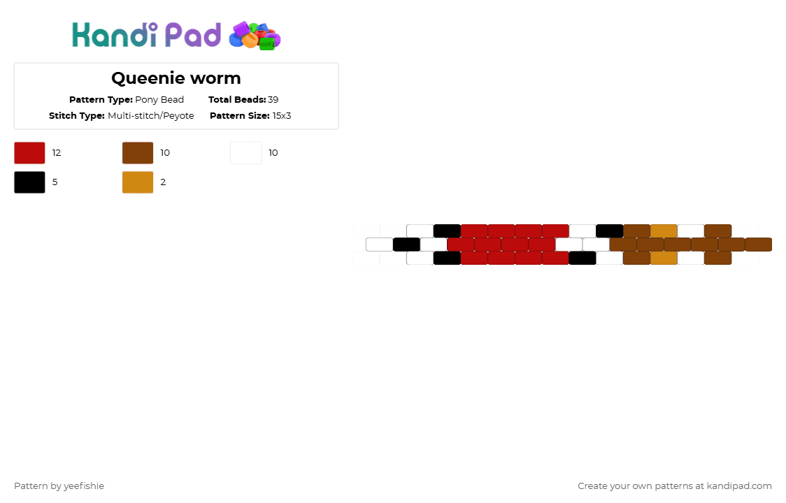 Queenie worm - Pony Bead Pattern by yeefishie on Kandi Pad - brown,red,tadc,the amazing digital circus,worm,funny,cartoon,character,lol,queenie