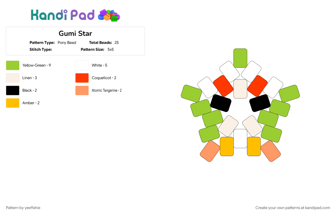 Gumi Star - Pony Bead Pattern by yeefishie on Kandi Pad - charm, green, gumi, gumi megpoid, hatsune miku, megumi, miku, star, vocaloid