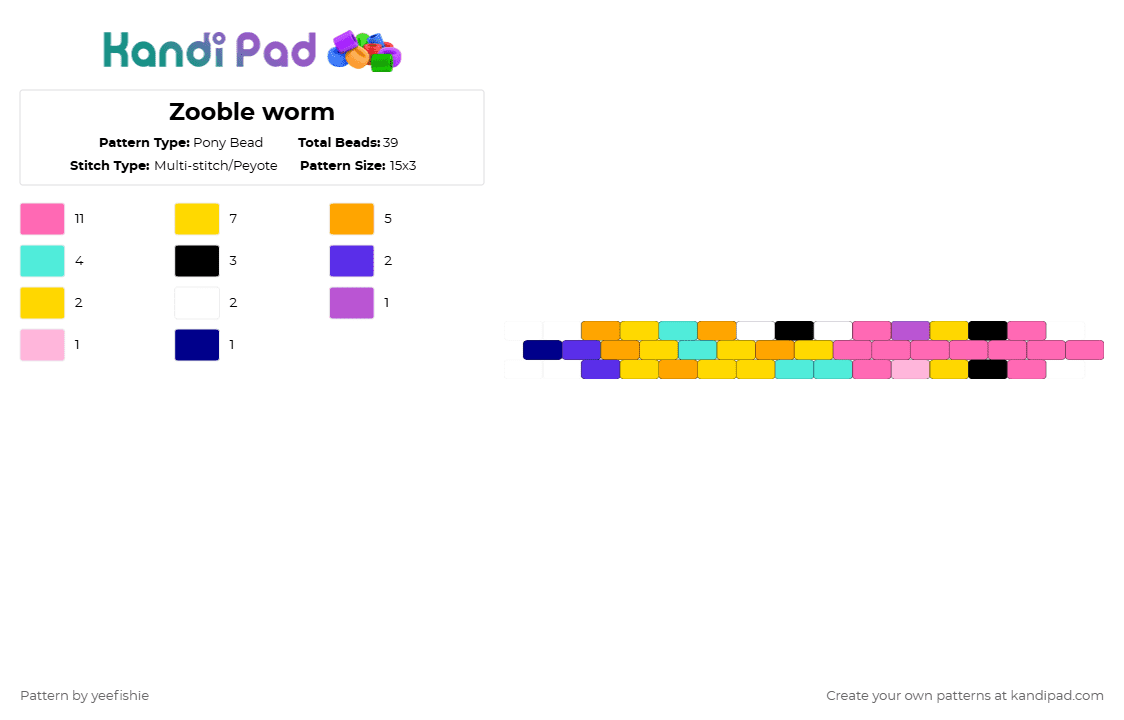 Zooble worm - Pony Bead Pattern by yeefishie on Kandi Pad - pink,yellow,tadc,the amazing digital circus,worm,funny,cartoon,character,lol,zooble