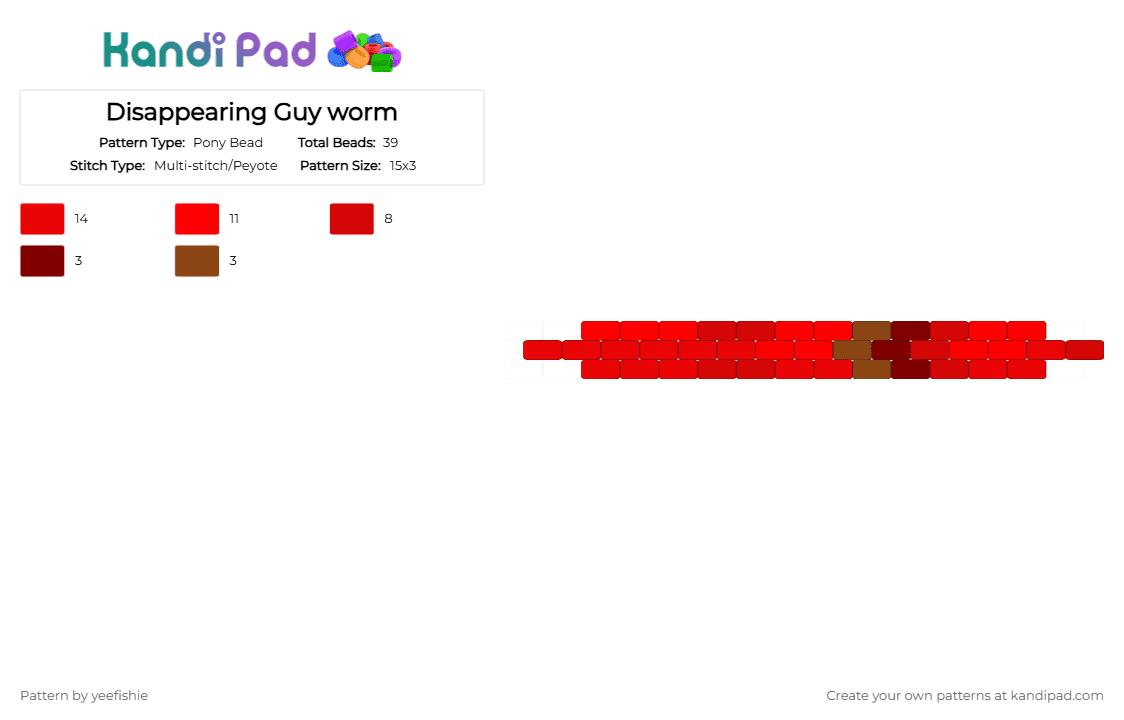 Disappearing Guy worm - Pony Bead Pattern by yeefishie on Kandi Pad - red,disappearing guy,tadc,the amazing digital circus,worm,character,cartoon,npc,lol