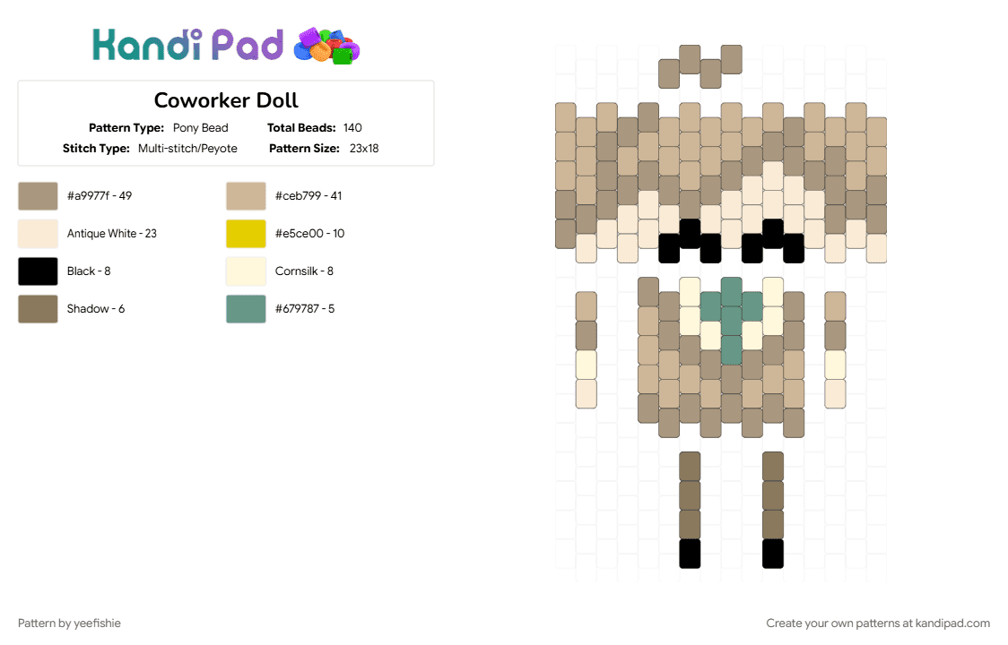 Coworker Doll - Pony Bead Pattern by yeefishie on Kandi Pad - beige, cotag, coworker, doll, elevator hitch, game, horror, studio investigrave, visual novel