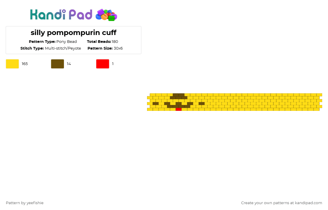 silly pompompurin cuff - Pony Bead Pattern by yeefishie on Kandi Pad - yellow,pompompurin,sanrio,cartoon,character,cute