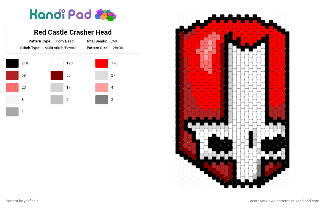 Red Castle Crasher Head - Pony Bead Pattern by yeefishie on Kandi Pad - red,castle crashers,newgrounds,videogame,character