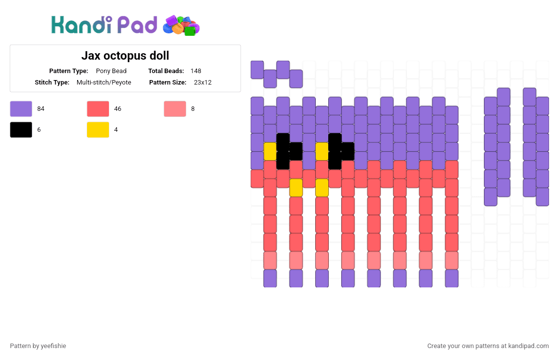 Jax octopus doll - Pony Bead Pattern by yeefishie on Kandi Pad - purple,red,jax,tadc,octopus,doll,the amazing digital circus,character,cartoon,glitch