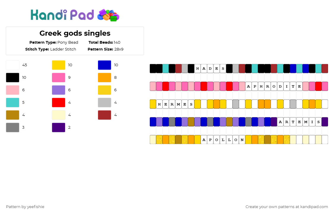Greek gods singles - Pony Bead Pattern by yeefishie on Kandi Pad - pink,yellow,purple,greek mythology,pjo,epic the musical,hellenist,single