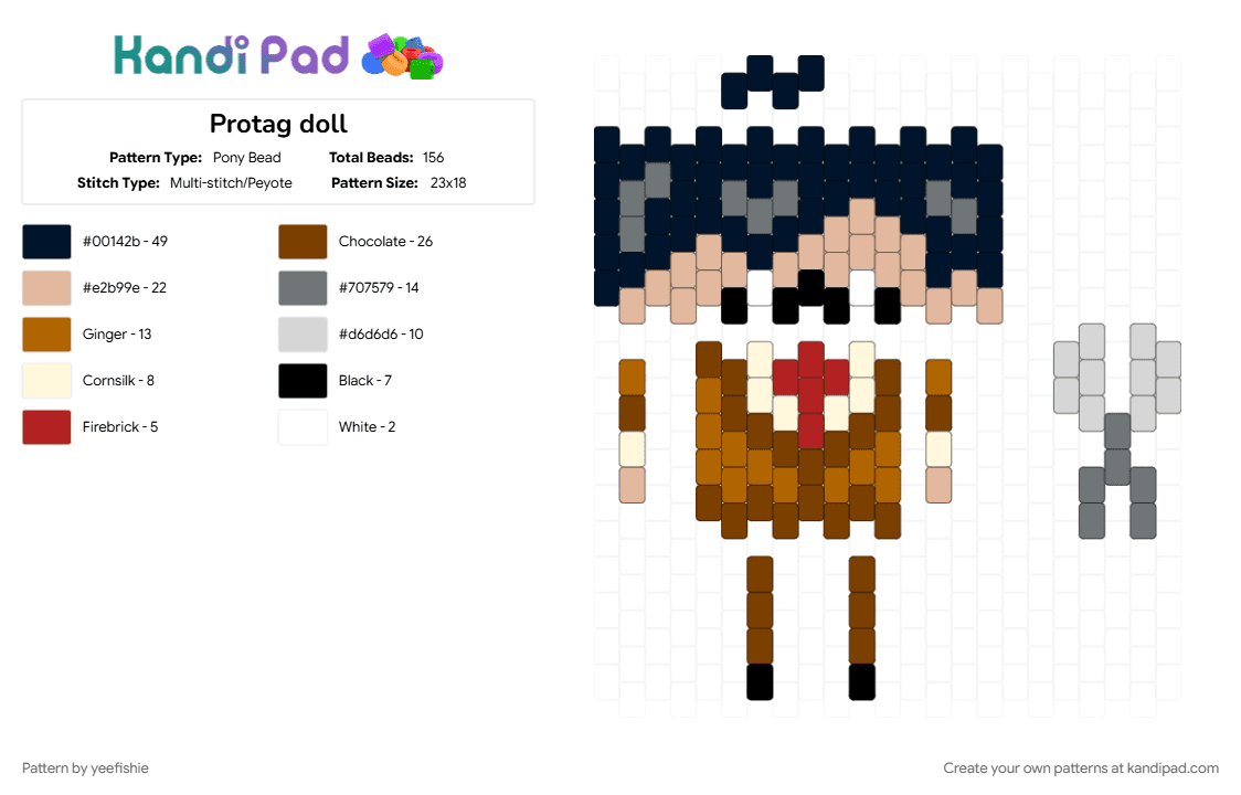 Protag doll - Pony Bead Pattern by yeefishie on Kandi Pad - beige, brown, doll, elevator hitch, horror, protag, studio investigrave, visual novel