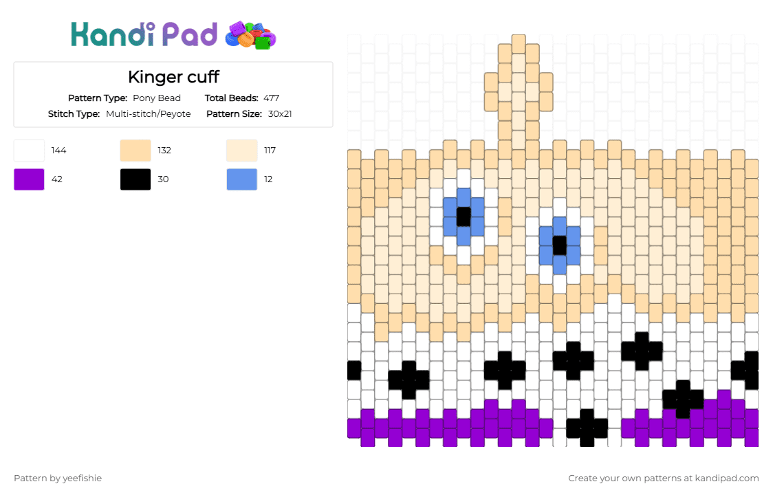 Kinger cuff - Pony Bead Pattern by yeefishie on Kandi Pad - beige,kinger,tadc,cuff,character,cartoon,the amazing digital circus,chess,axels kin comp