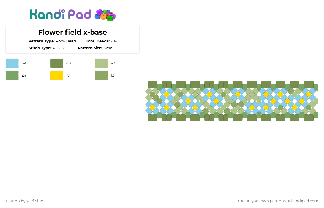Flower field x-base - Pony Bead Pattern by yeefishie on Kandi Pad - green,flowers,meadow,xbase,blue