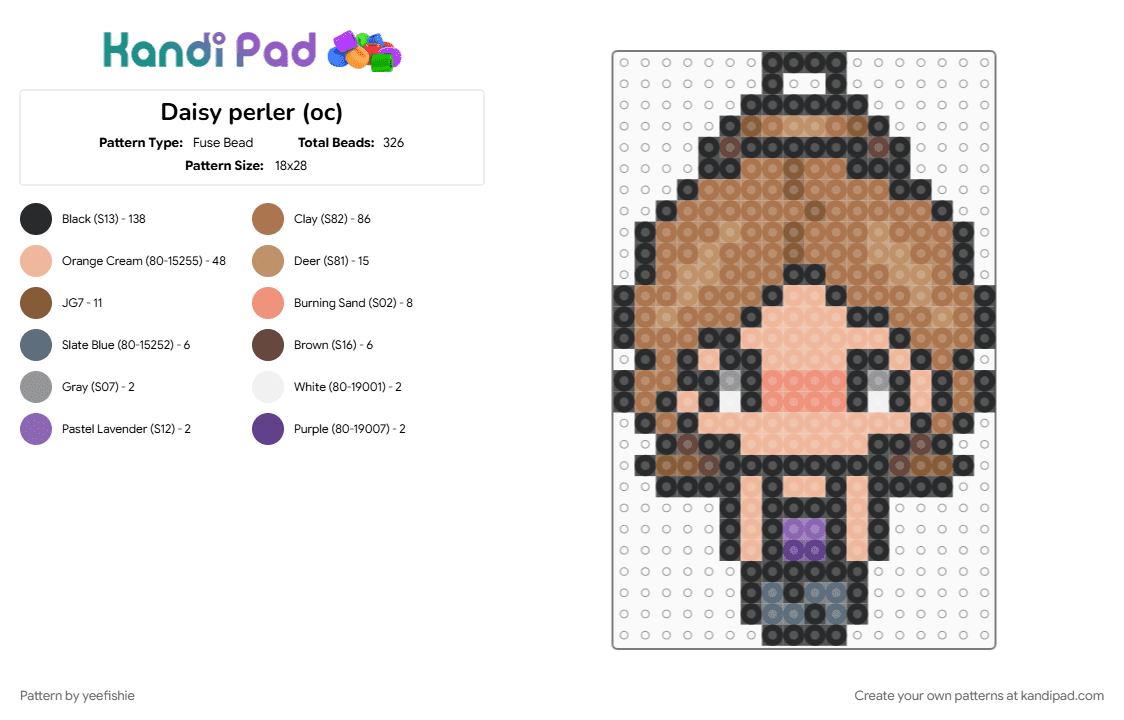 Daisy perler (oc) - Fuse Bead Pattern by yeefishie on Kandi Pad - beige, black, book, character, daisy, daisy elizabeth, oc, tan, the hibernation project, thp, writer