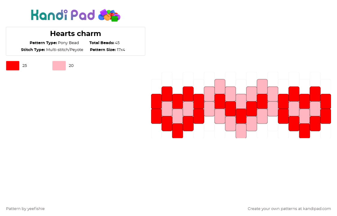 Hearts charm - Pony Bead Pattern by yeefishie on Kandi Pad - pink,red,love,heart,charm