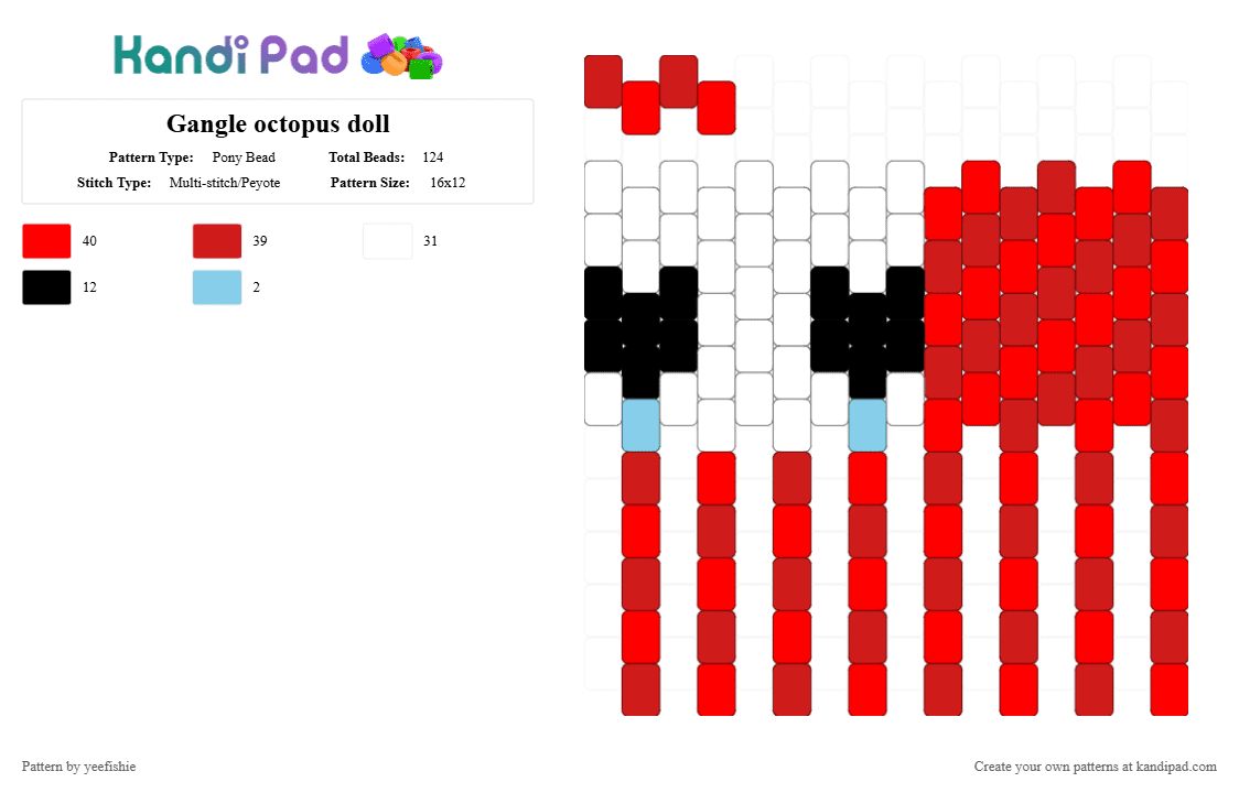 Gangle octopus doll - Pony Bead Pattern by yeefishie on Kandi Pad - red,tadc,the amazing digital circus,gangle,glitch,octopus,doll,cartoon,character