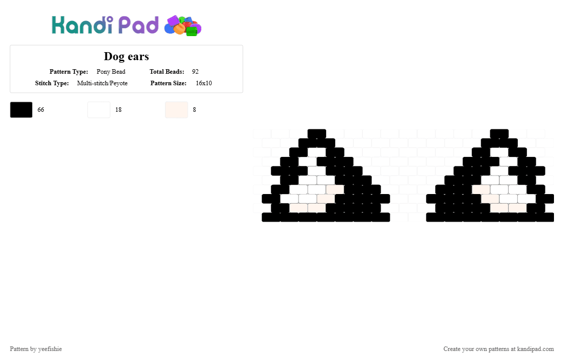 Dog ears - Pony Bead Pattern by yeefishie on Kandi Pad - black,white,dog,animal,ears,therian,furry,kemonomimi,gear,otherpaw