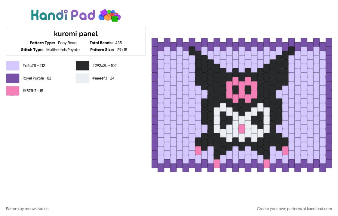 kuromi panel - Pony Bead Pattern by meowstudios on Kandi Pad - kuromi, pink, purple