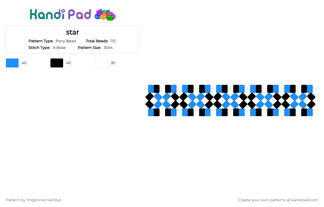 blue, black and white one layer x-base - Pony Bead Pattern by 1mg0nn4cr4sh0ut on Kandi Pad - light blue, white