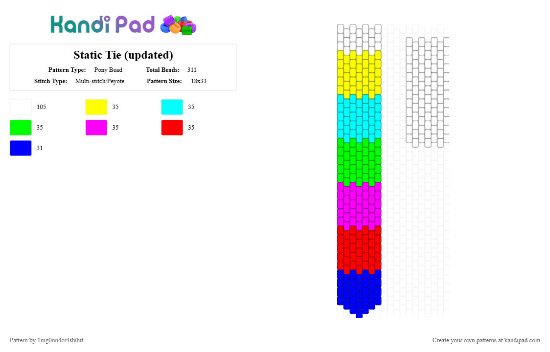 Static Tie (updated) - Pony Bead Pattern by 1mg0nn4cr4sh0ut on Kandi Pad - light blue,pink,colorful