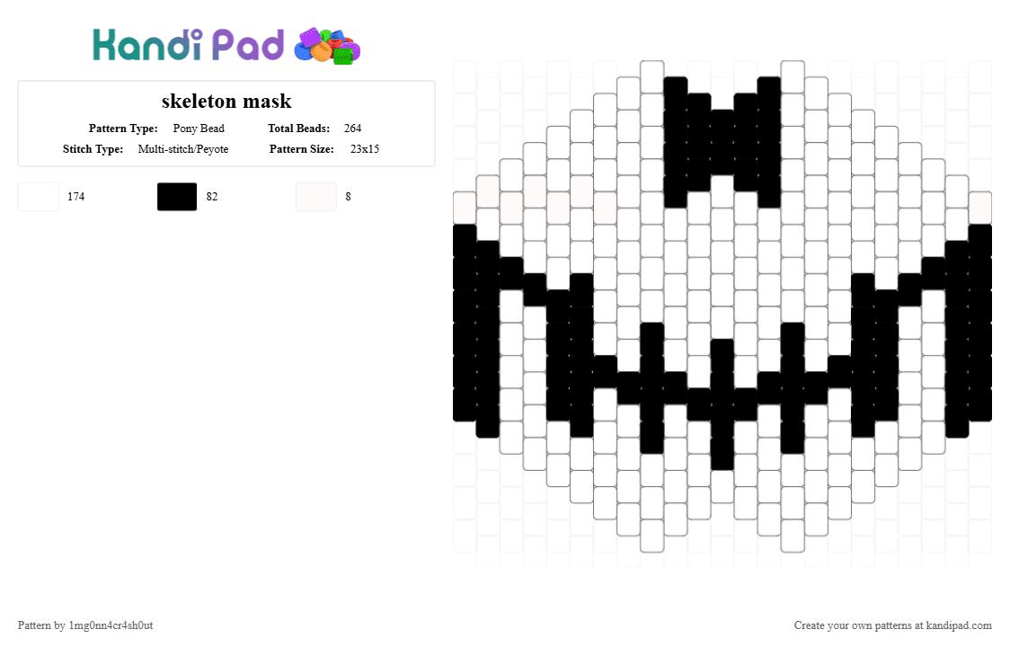 skeleton mask - Pony Bead Pattern by 1mg0nn4cr4sh0ut on Kandi Pad - white,black