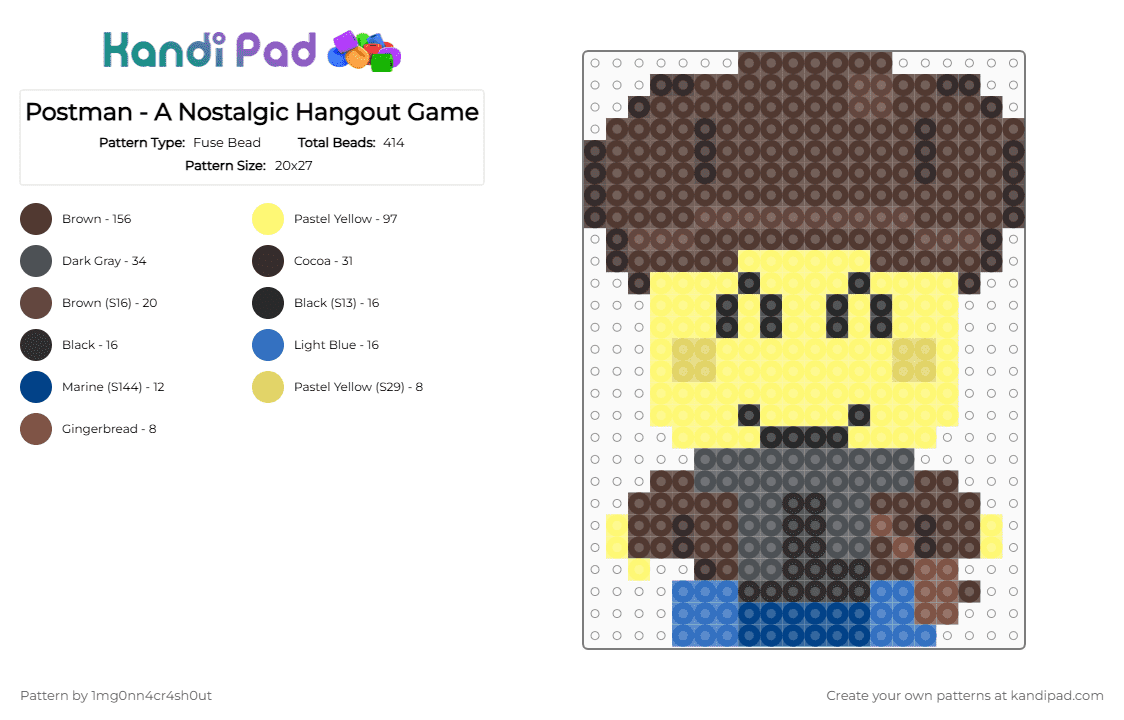 Postman - A Nostalgic Hangout Game - Fuse Bead Pattern by 1mg0nn4cr4sh0ut on Kandi Pad - yellow,brown